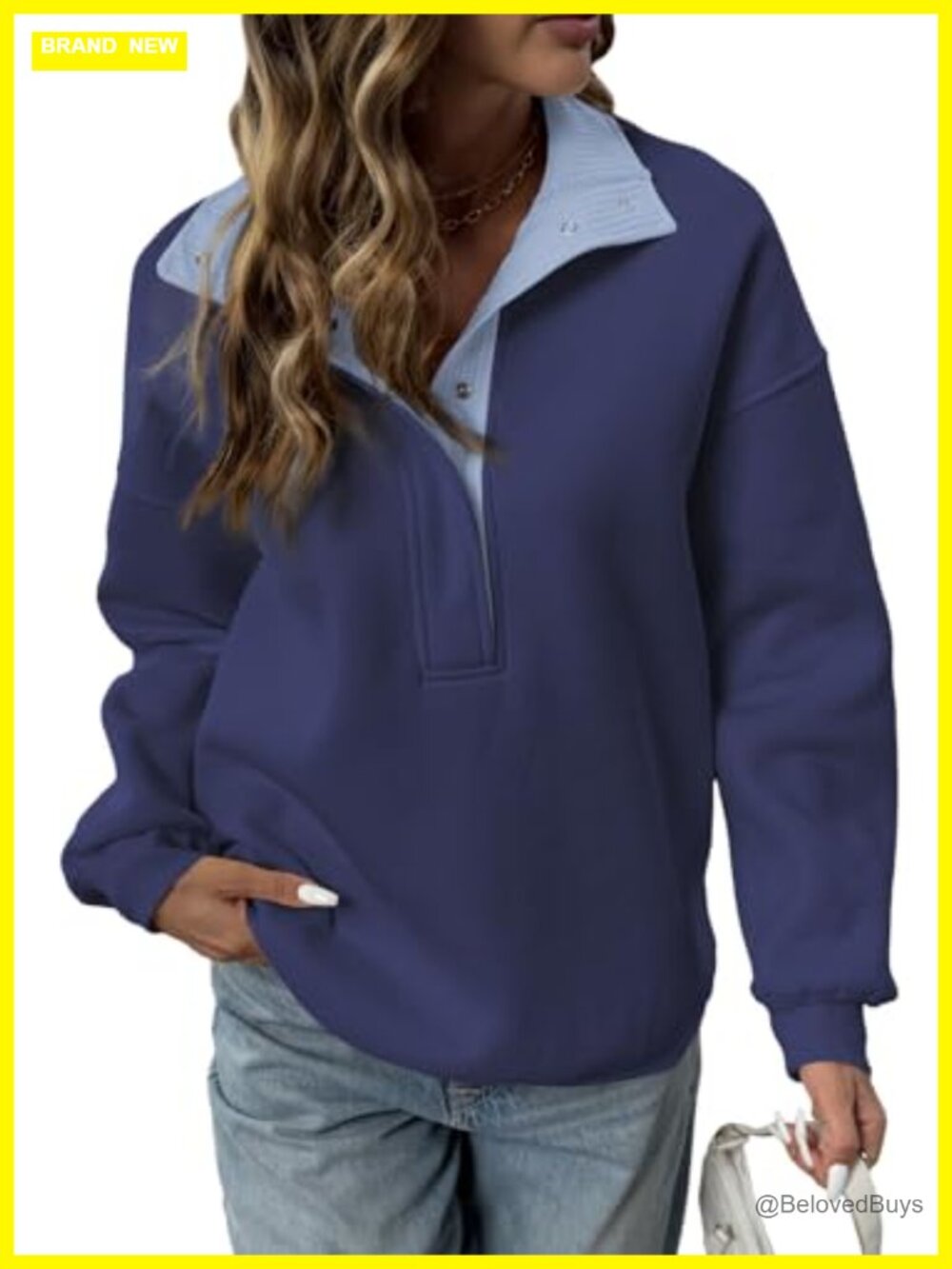 Mock Neck Henley Sweatshirt Oversized Long Sleeve Pullover